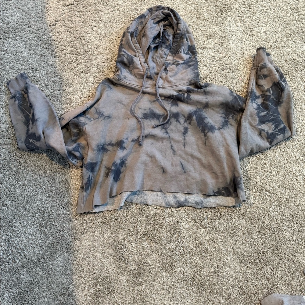 J.O. & Co Black and Grey Tie Dye Crop Sweatshirt